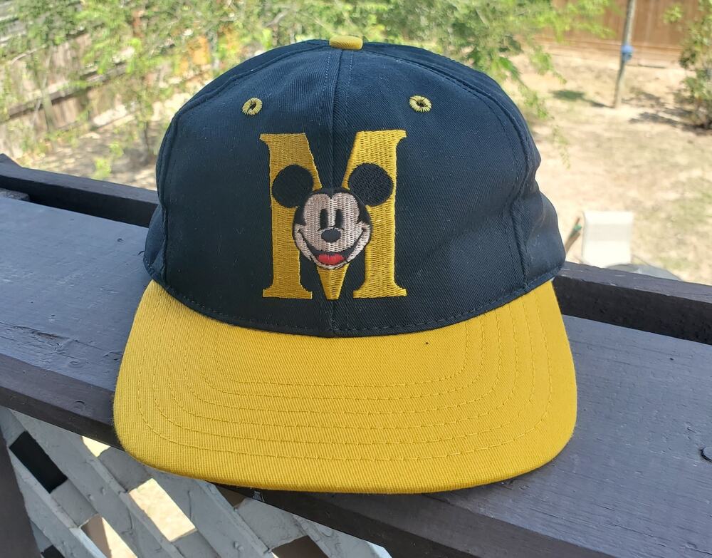 Vintage Disney Mickey Mouse Made in USA Black Yellow Hat Cap